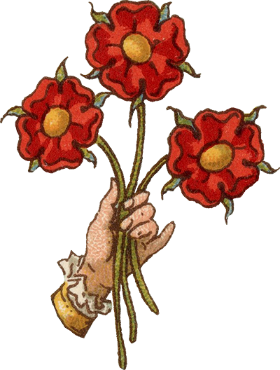 Illustrated hand holding three red roses