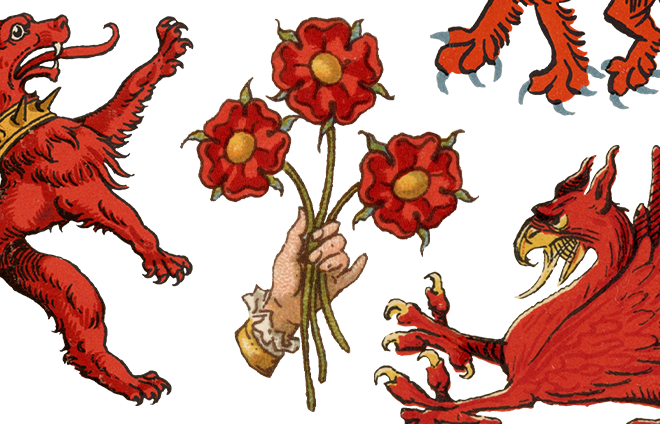 Heraldic Beasts in Red