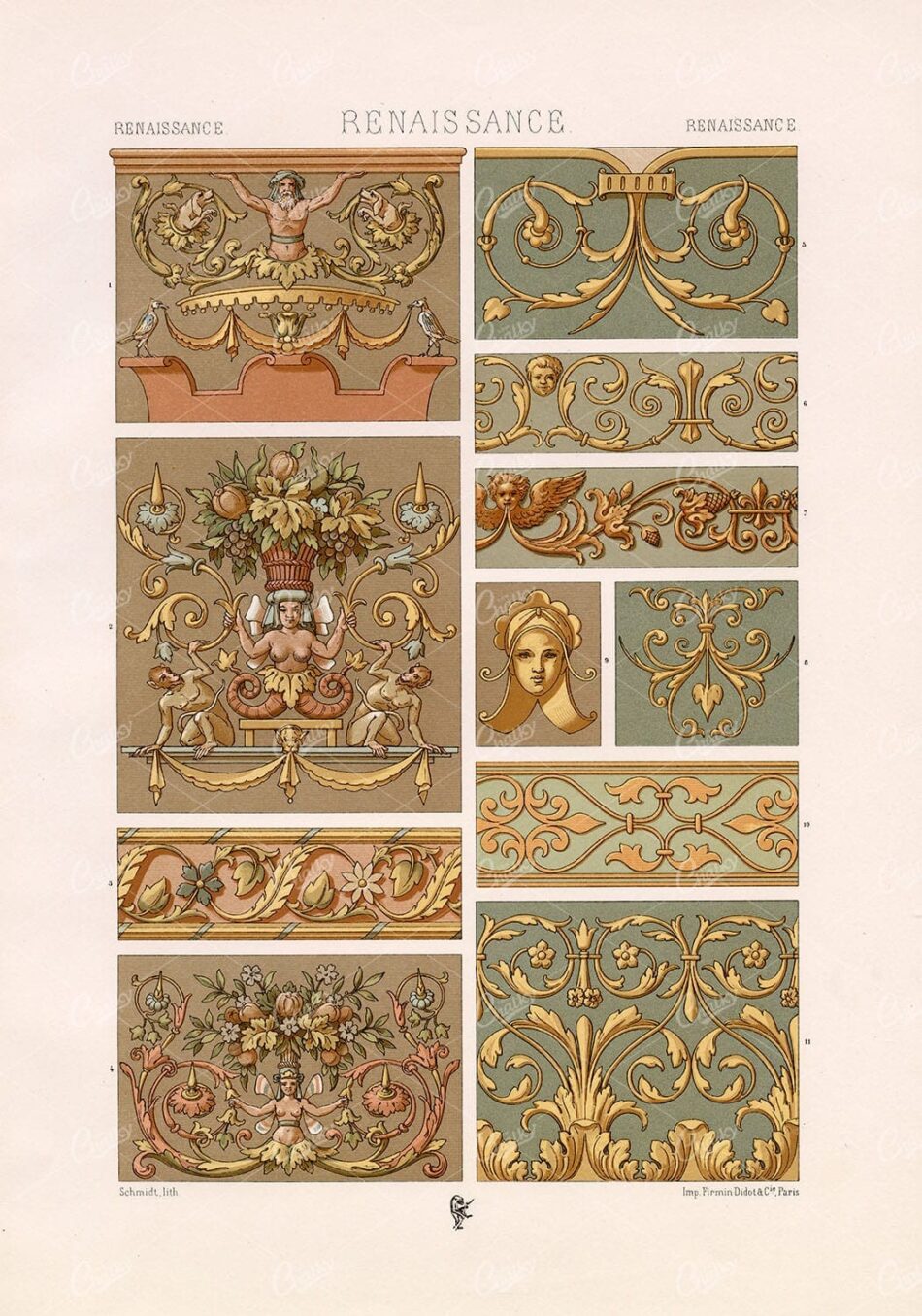 RENAISSANCE Border and Embellishment Design RACINET Vintage Illustrations
