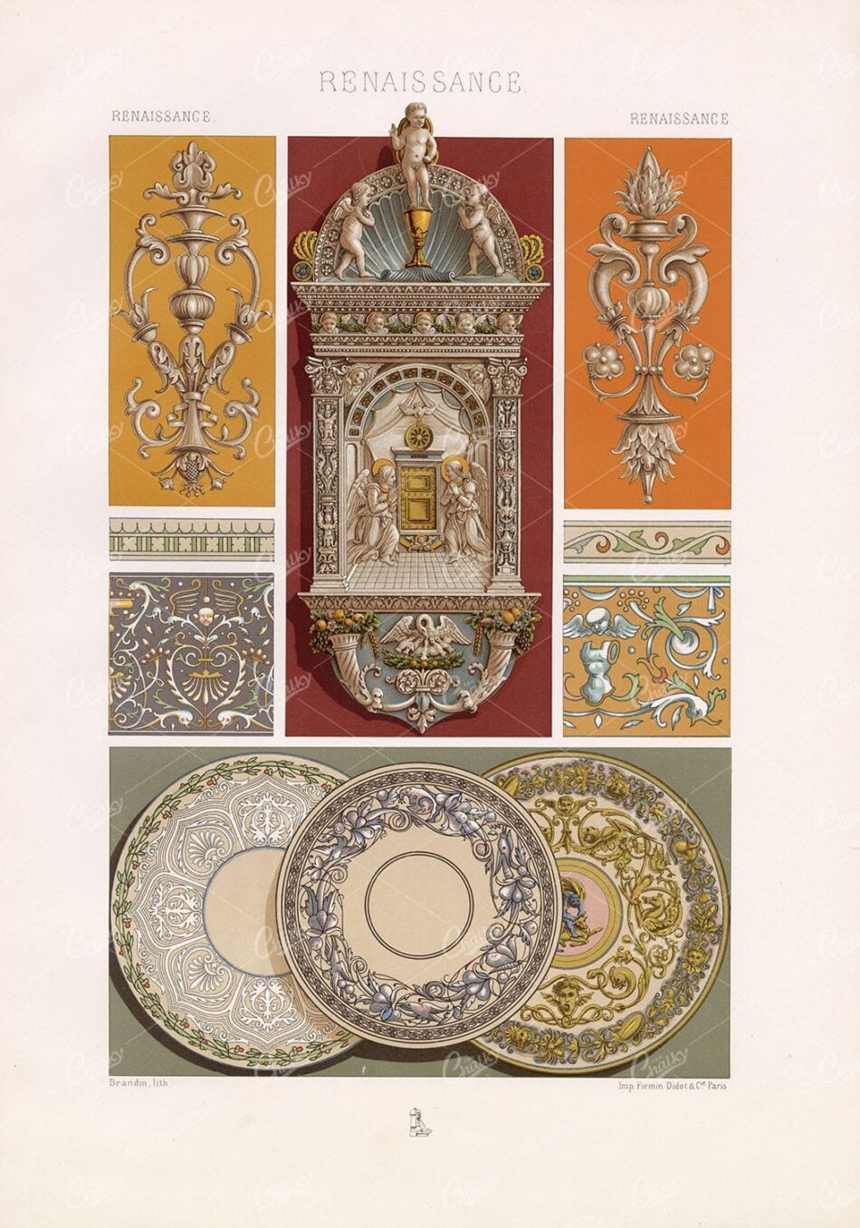 RENAISSANCE Pottery Plate Design and Elements RACINET Vintage Illustration