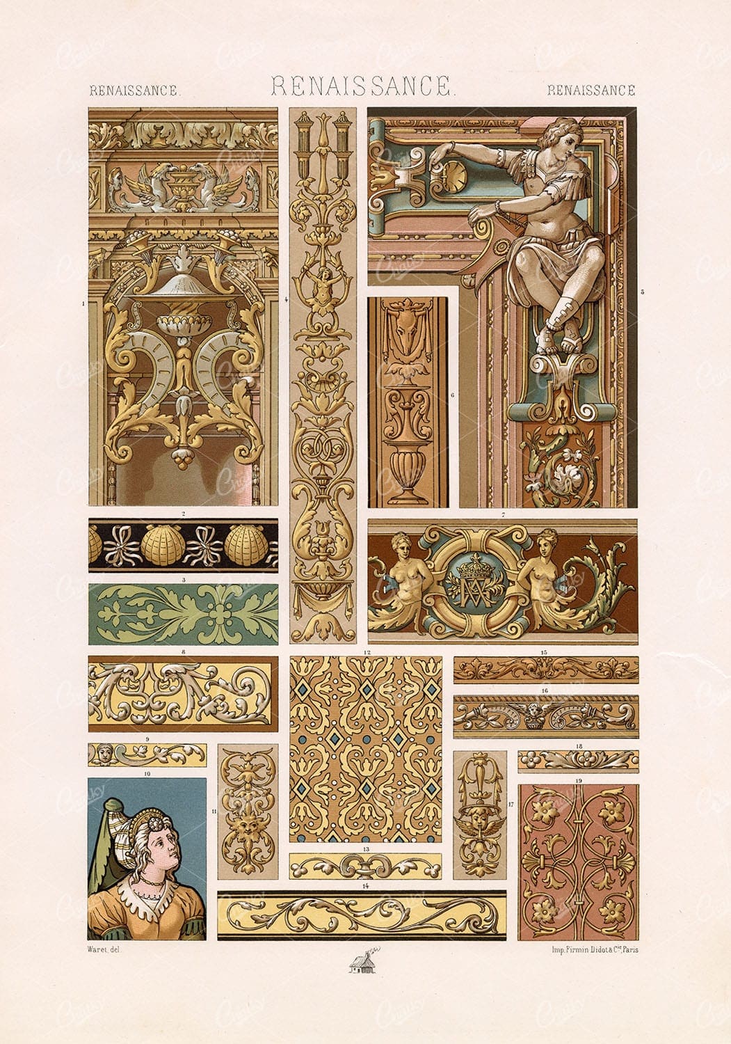 RENAISSANCE Architecture Accents and Embellishments RACINET 1873 Vintage Design