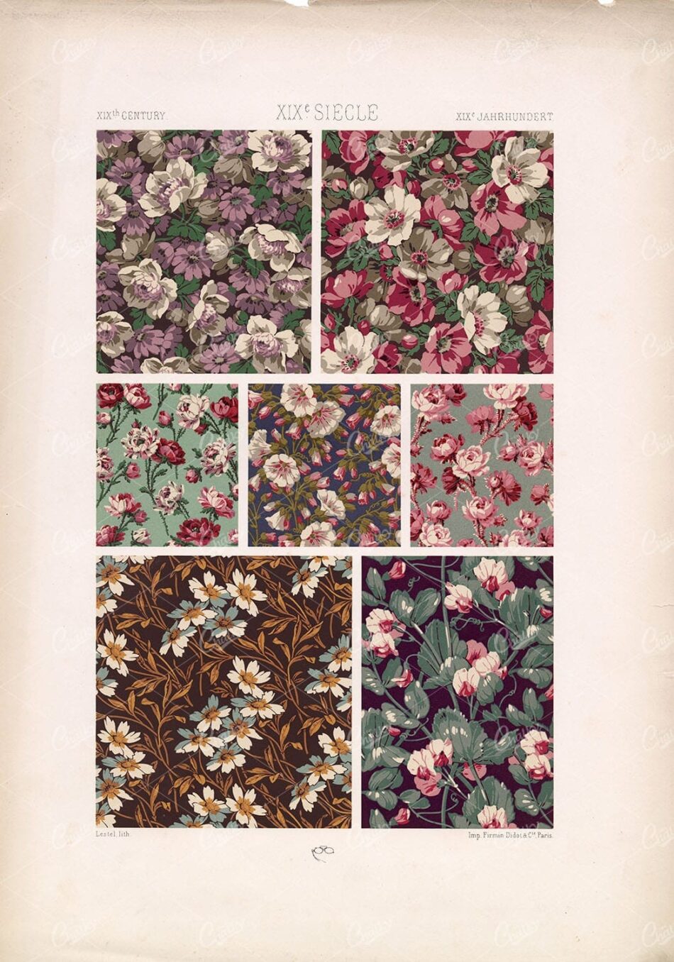 Floral Pattern Design 19TH CENTURY RACINET Vintage Lithograph Artwork