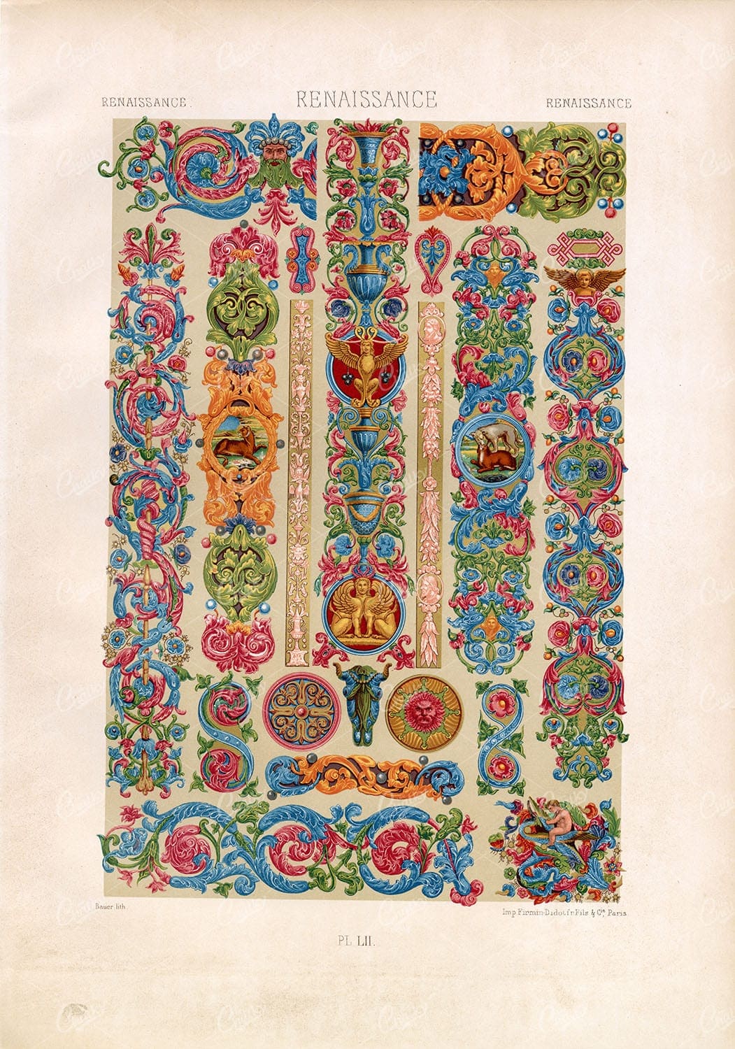 RENAISSANCE Embellished Border and Frame Design RACINET Plate LII