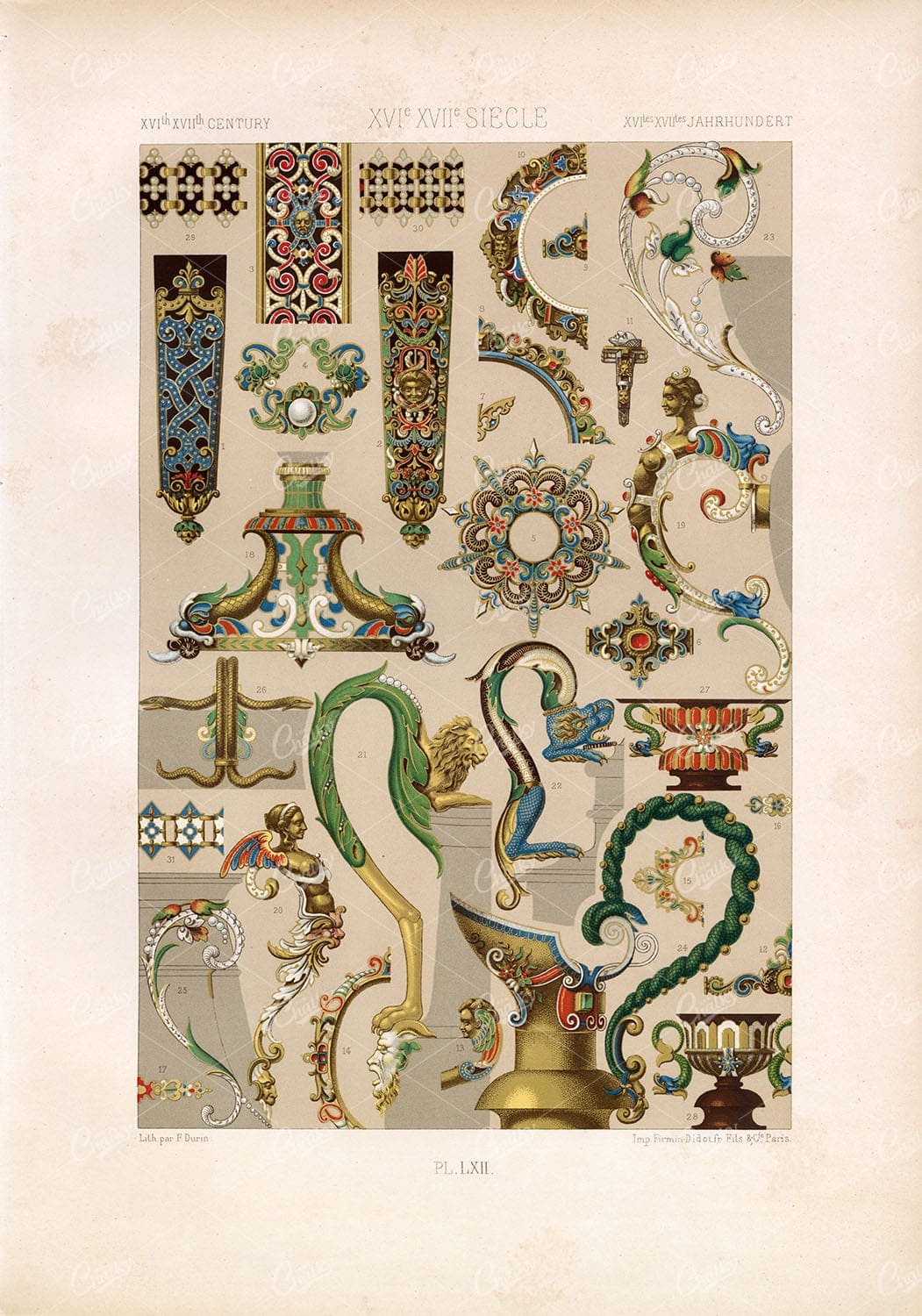 16TH 17TH CENTURY Enameled Ornament RACINET Firmin Didot Paris