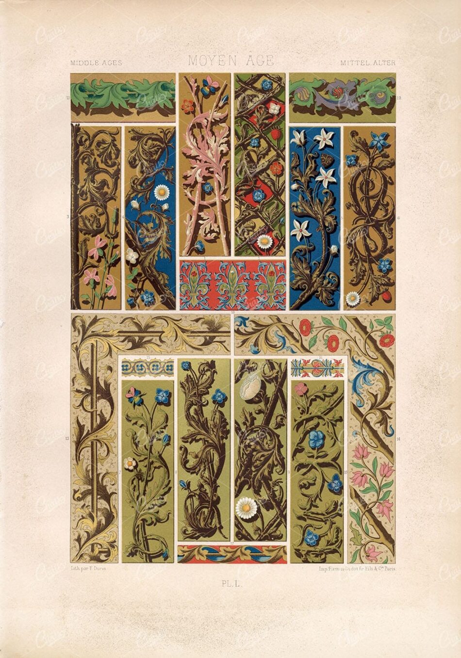 Medieval Illuminated Manuscript Borders - Floral Scrollwork Reference Plate