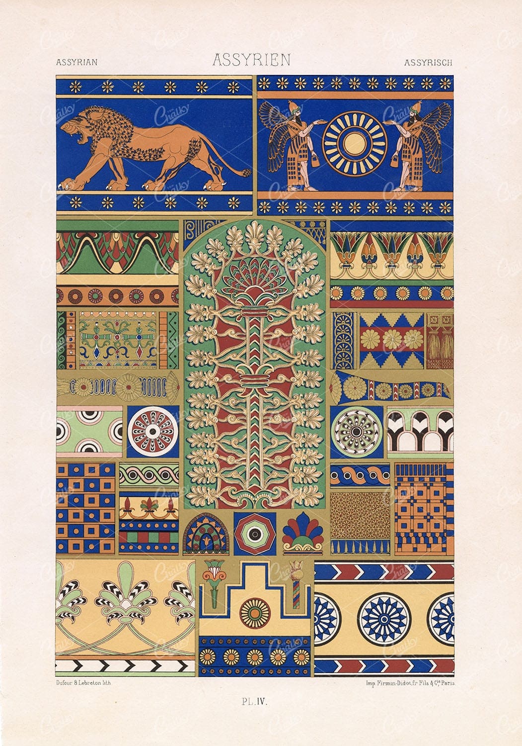 ASSYRIAN Various Ornamental Designs RACINET Plate IV 1893 Stock Art