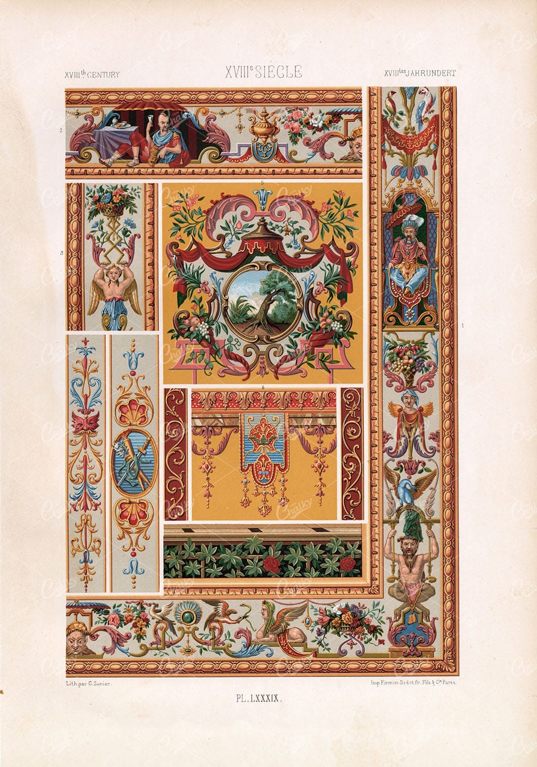 18TH CENTURY Ornamental Decorative Design RACINET Plate LXXXIX