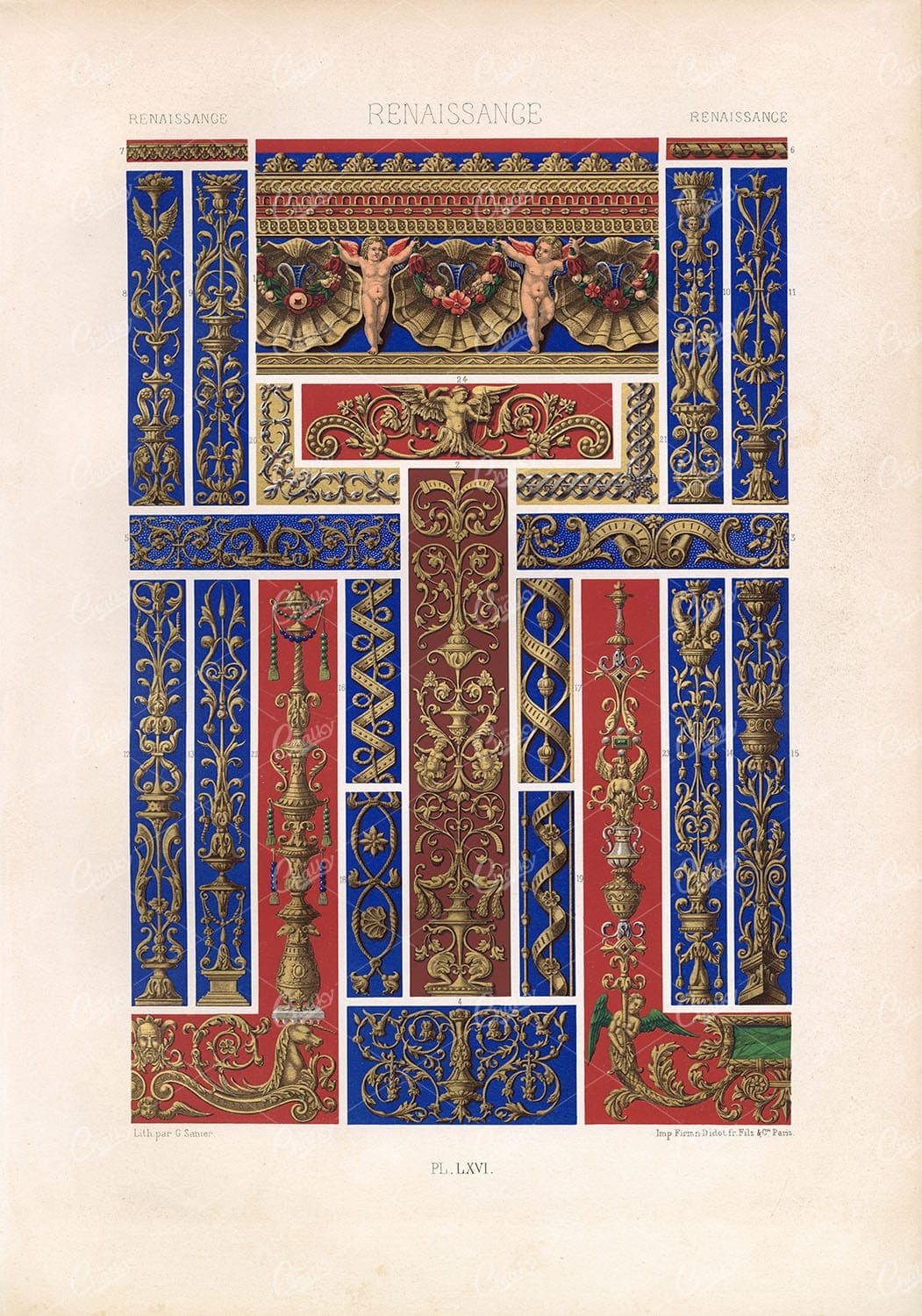 RANAISSANCE Ornamental Frame and Border Designs RACINET Plate LXVI