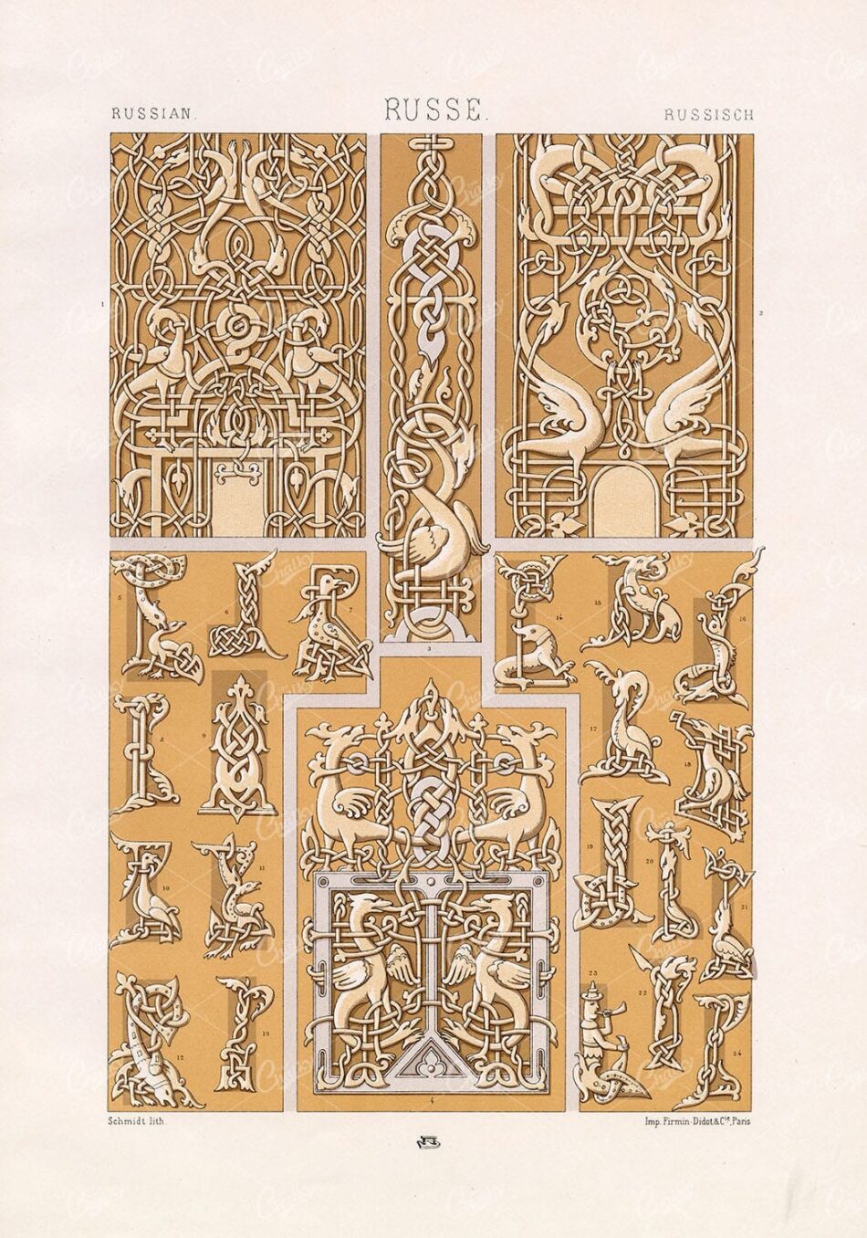 RUSSIAN Border and Frame Embellishment Design RACINET Vintage Plate