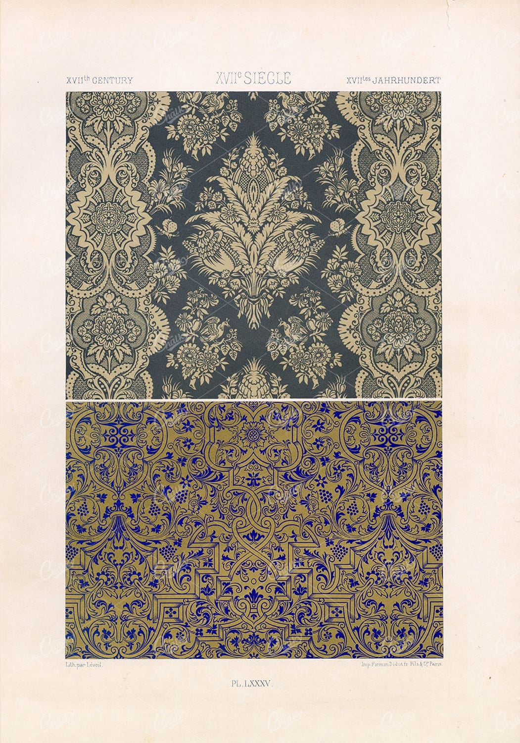 17TH CENTURY Floral Pattern Design RACINET Plate LXXXV Original Stock Illustration
