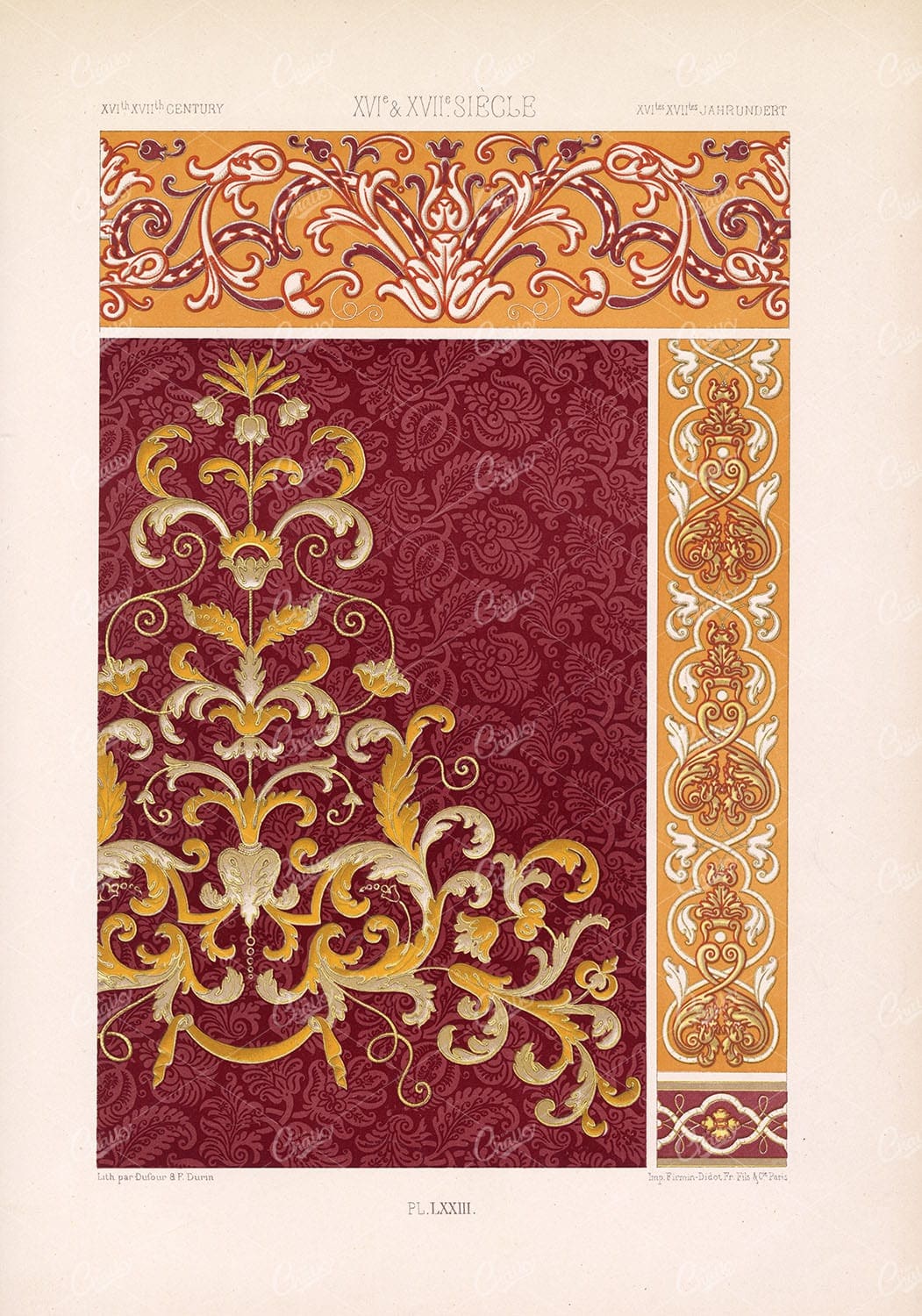 16TH 17TH CENTURY Floral Pattern Art RACINET Plate LXXIII Vintage Stock Image