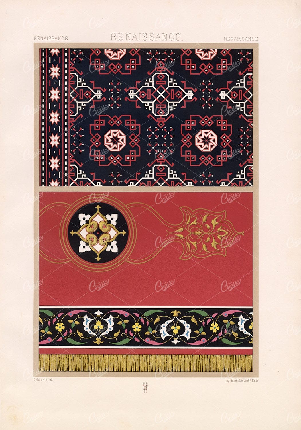 RENAISSANCE Rug Pattern Fabric Design RACINET - Vintage Illustration