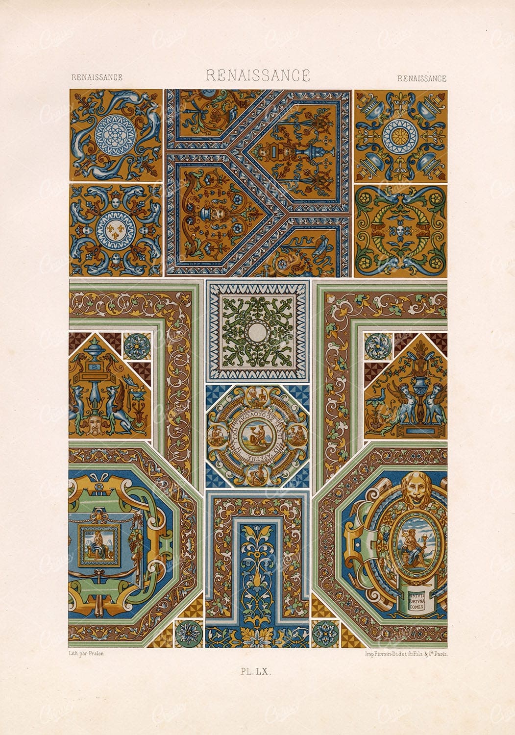RENAISSANCE Ornamental Architect Design RACINET Plate LX