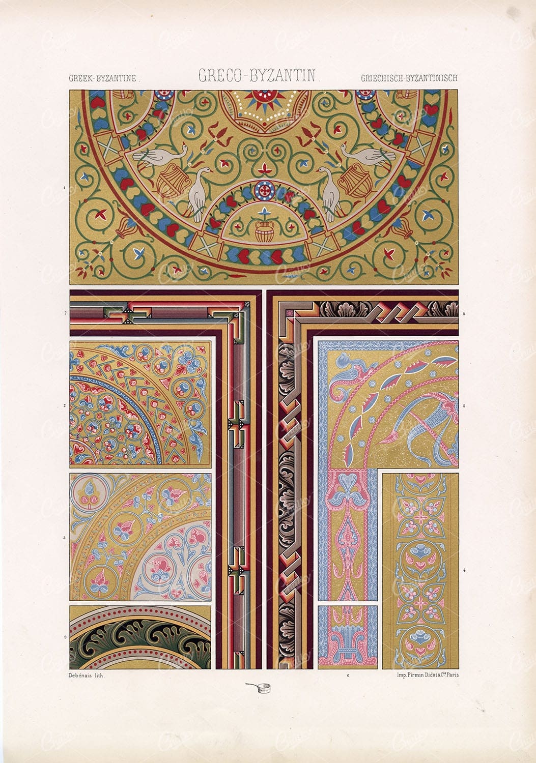 GREEK-BYZANTINE Detailed Ornaments Design RACINET Vintage Art