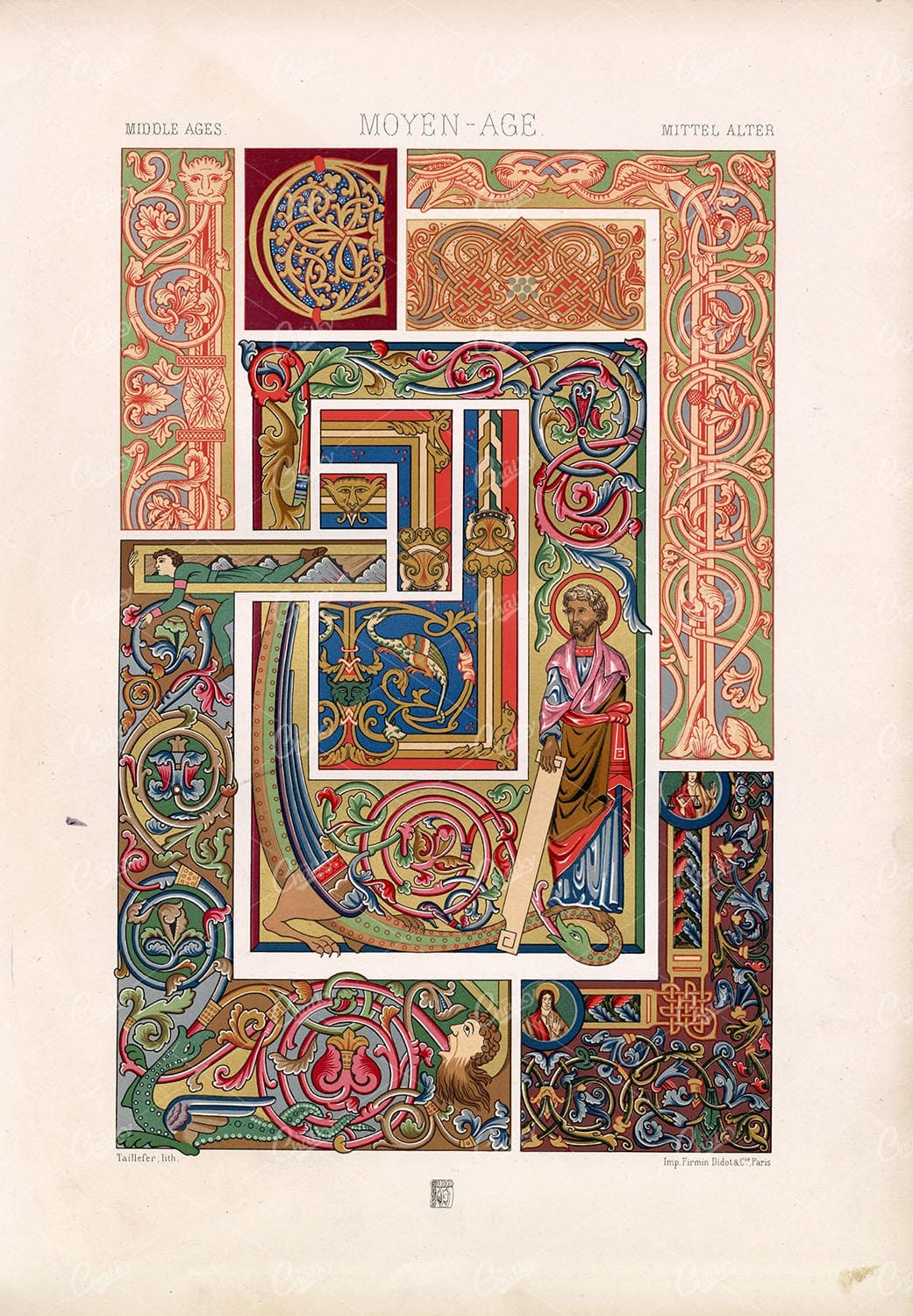 MIDDLE AGES Decorative Illumination - Moyen Age - RACINET 1873