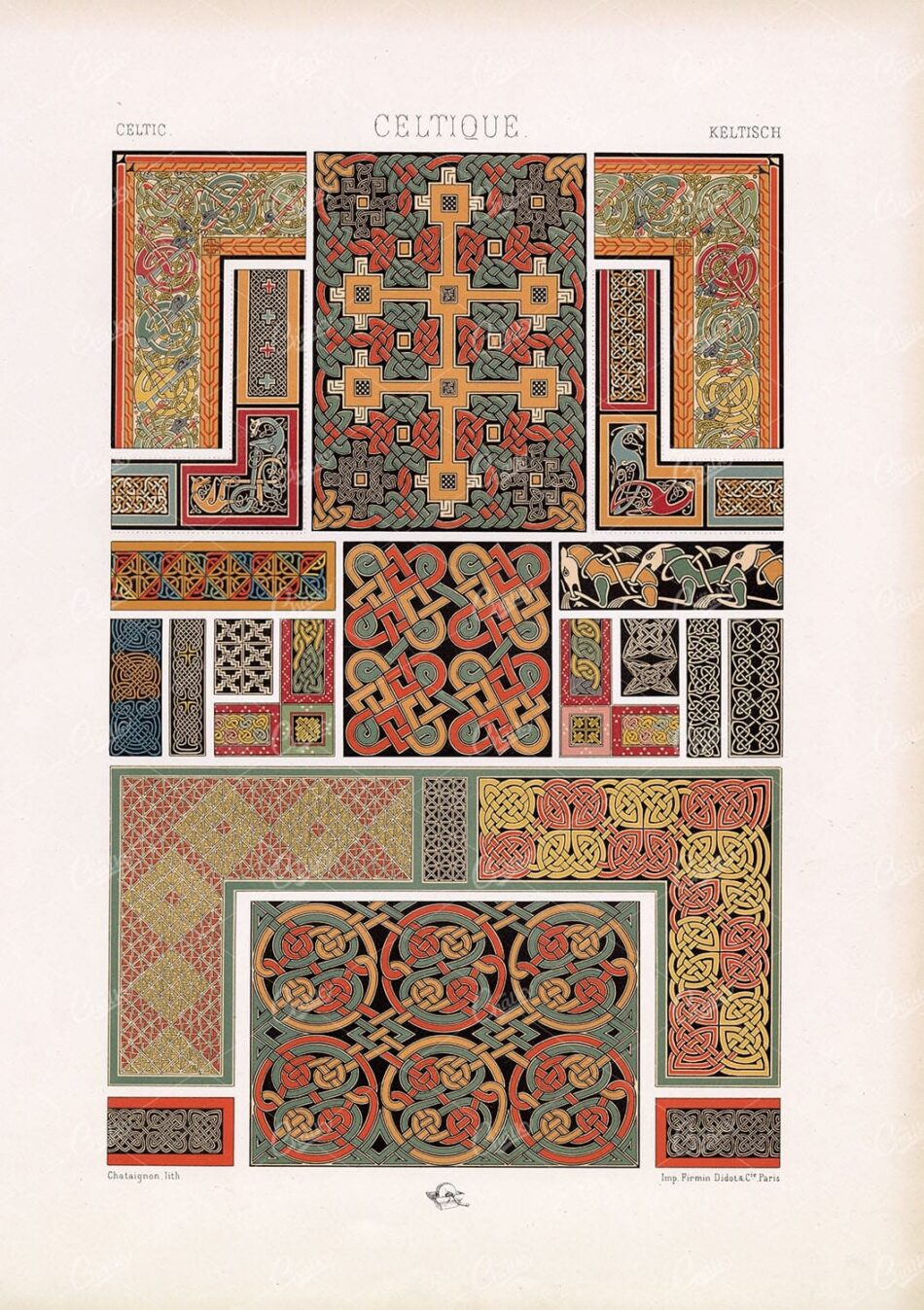 CELTIQUE Knot Mosaic Designs RACINET Original Vintage Stock Illustrations 1873