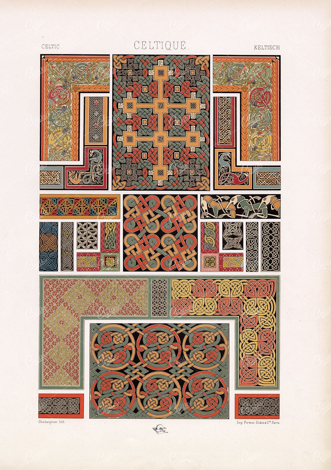 CELTIQUE Knot Mosaic Designs RACINET Original Vintage Stock Illustrations 1873