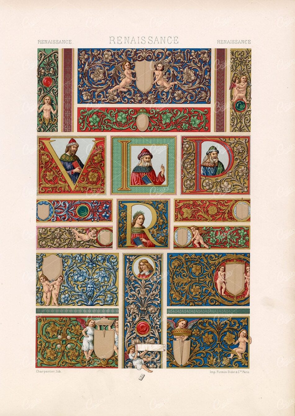 RENAISSANCE Floral Ornamental Illumination RACINET 1873