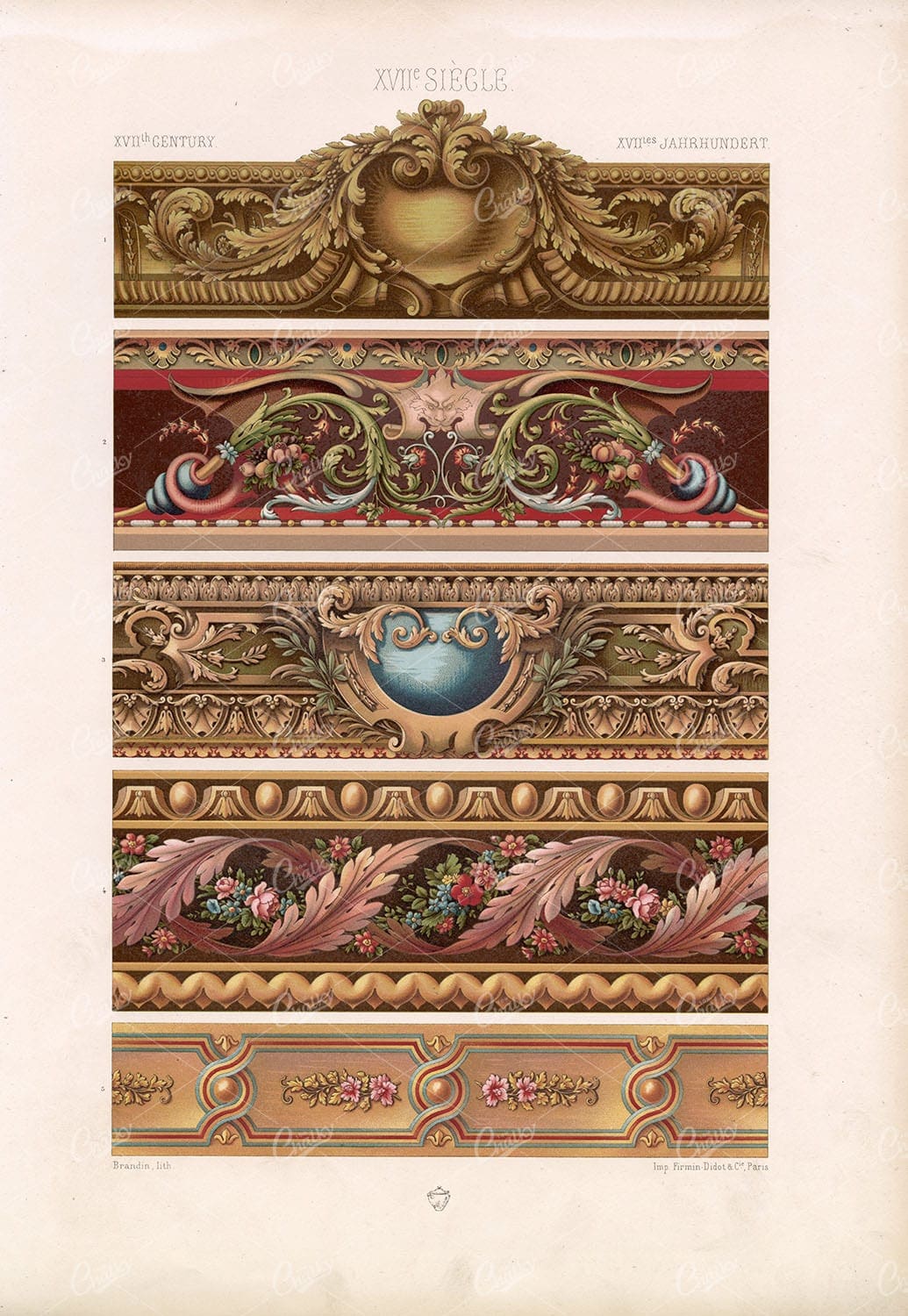 XVII SIECLE Floral Embellished Architecture RACINET Brandin Lith 1873