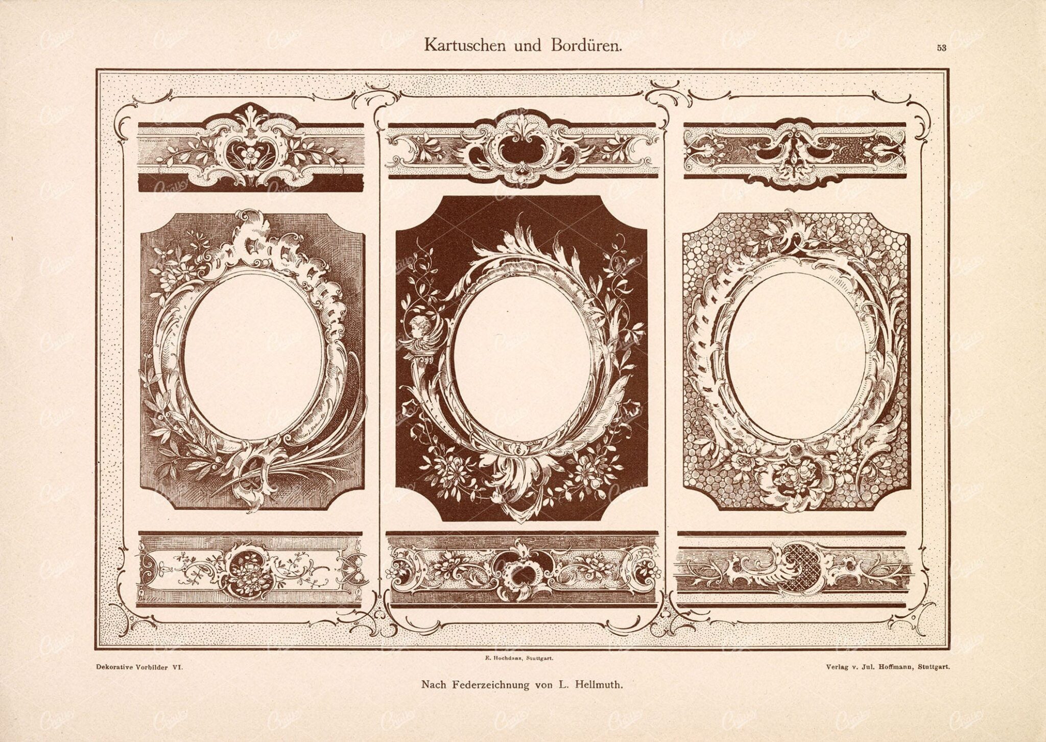 DEKORATIVE Vorbilder VI, Kartuschen und Borduren - Original Vintage Stock Image 1904