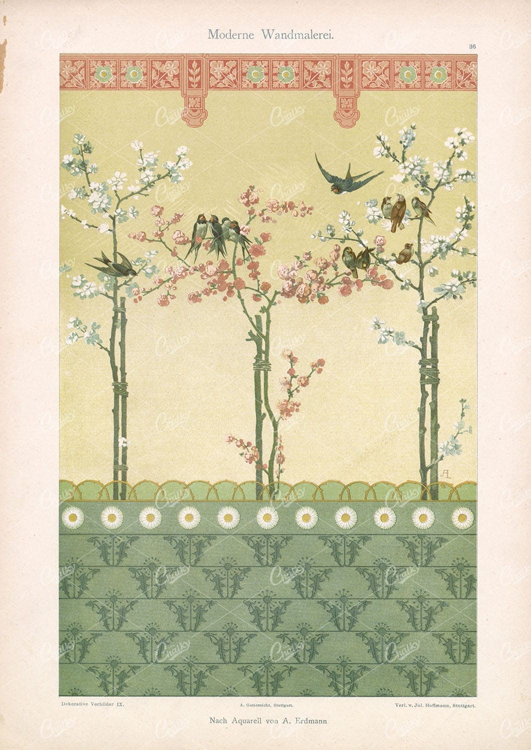 DEKORATIVE Vorbilder VI, Modern Wandmalerei, Hoffmann, 1904 Stock Image