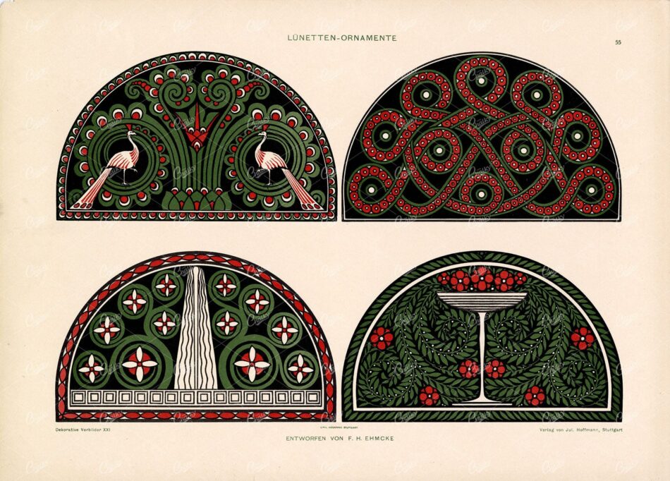 Art Nouveau Lunette Ornaments - Four Semicircular Decorative Designs