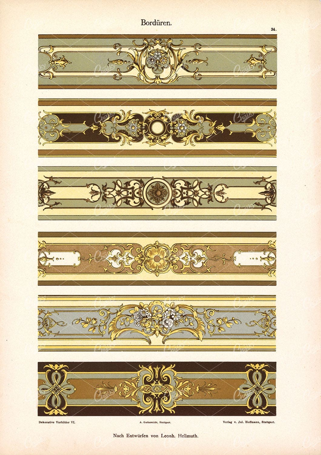 DEKORATIVE Vorbilder VI, Borduren. Vintage Ornate Borders Artwork 1904
