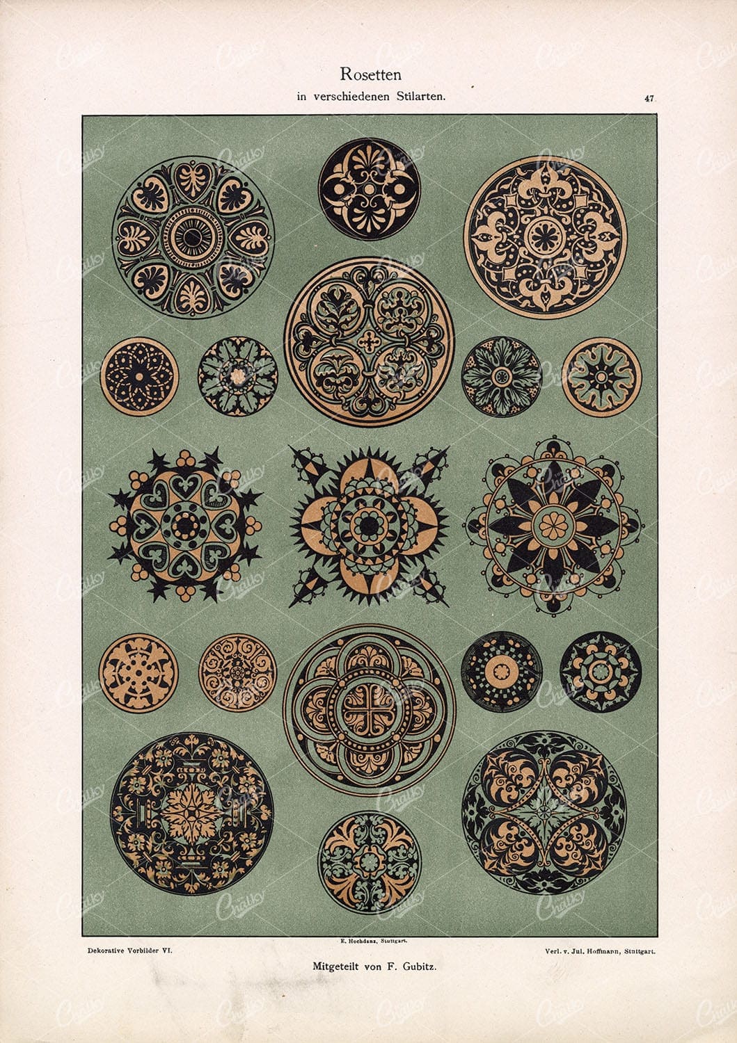 DEKORATIVE Vorbilder VI, Rosetten in Verschiedenen Stilarten. Vintage Art