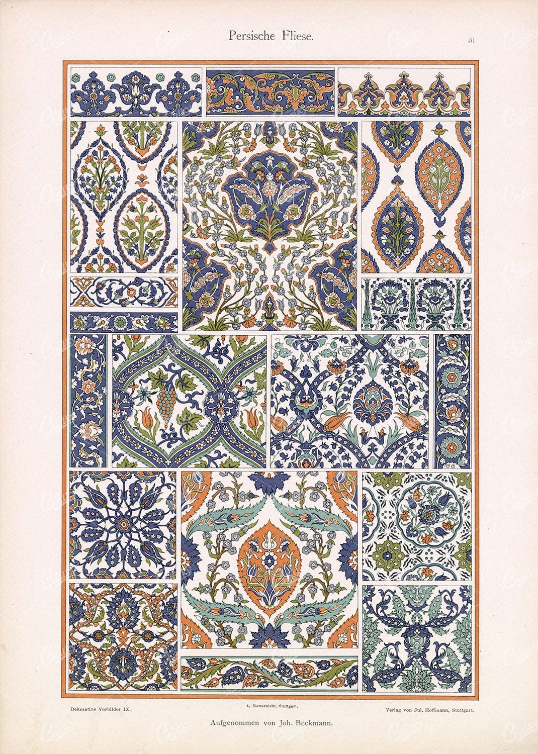 DEKORATIVE Vorbilder IX, Persische Fliese. Vintage Ornate Floral Art