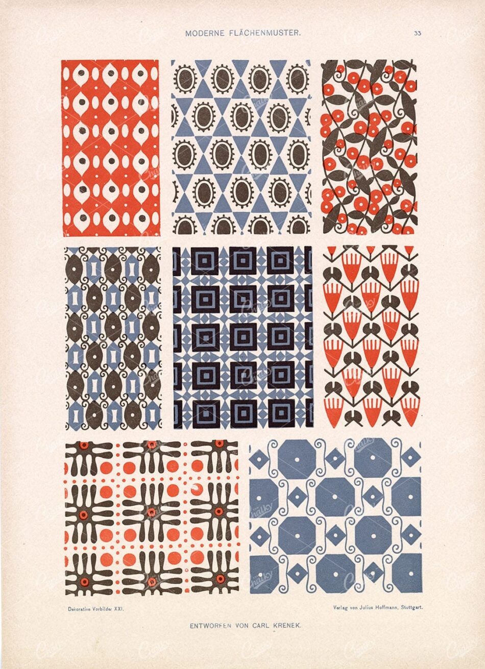 German Modernist Pattern Sampler - Geometric And Floral Repeating Tiles