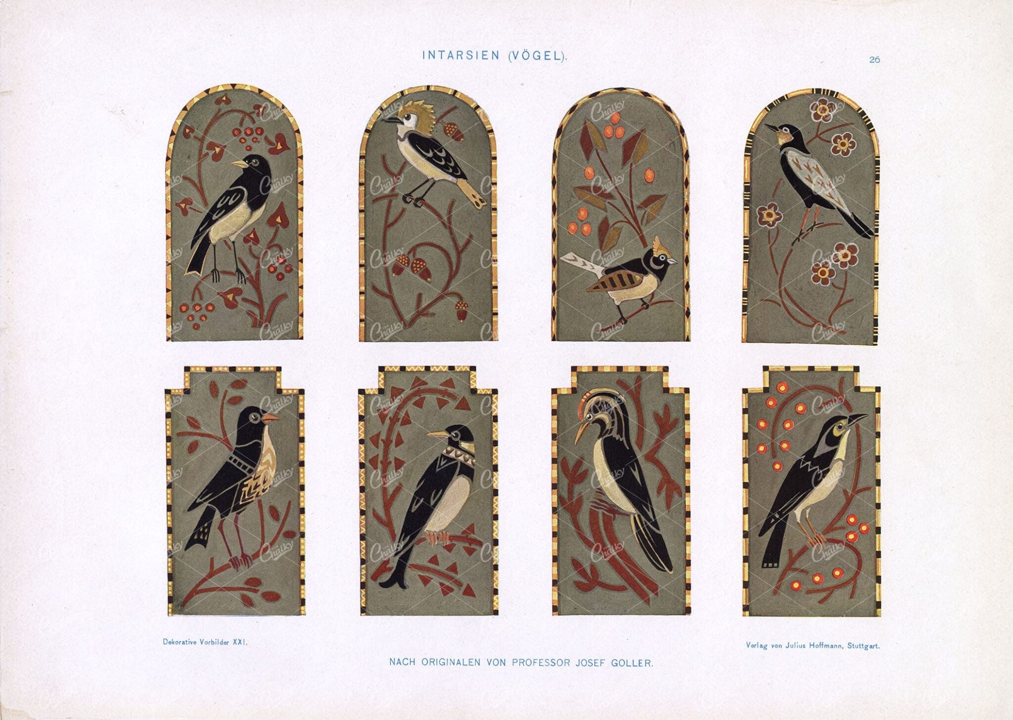 DEKORATIVE Vorbilder XXI, Intarsien (Vogel) Julius Hoffmann, Stuttgart