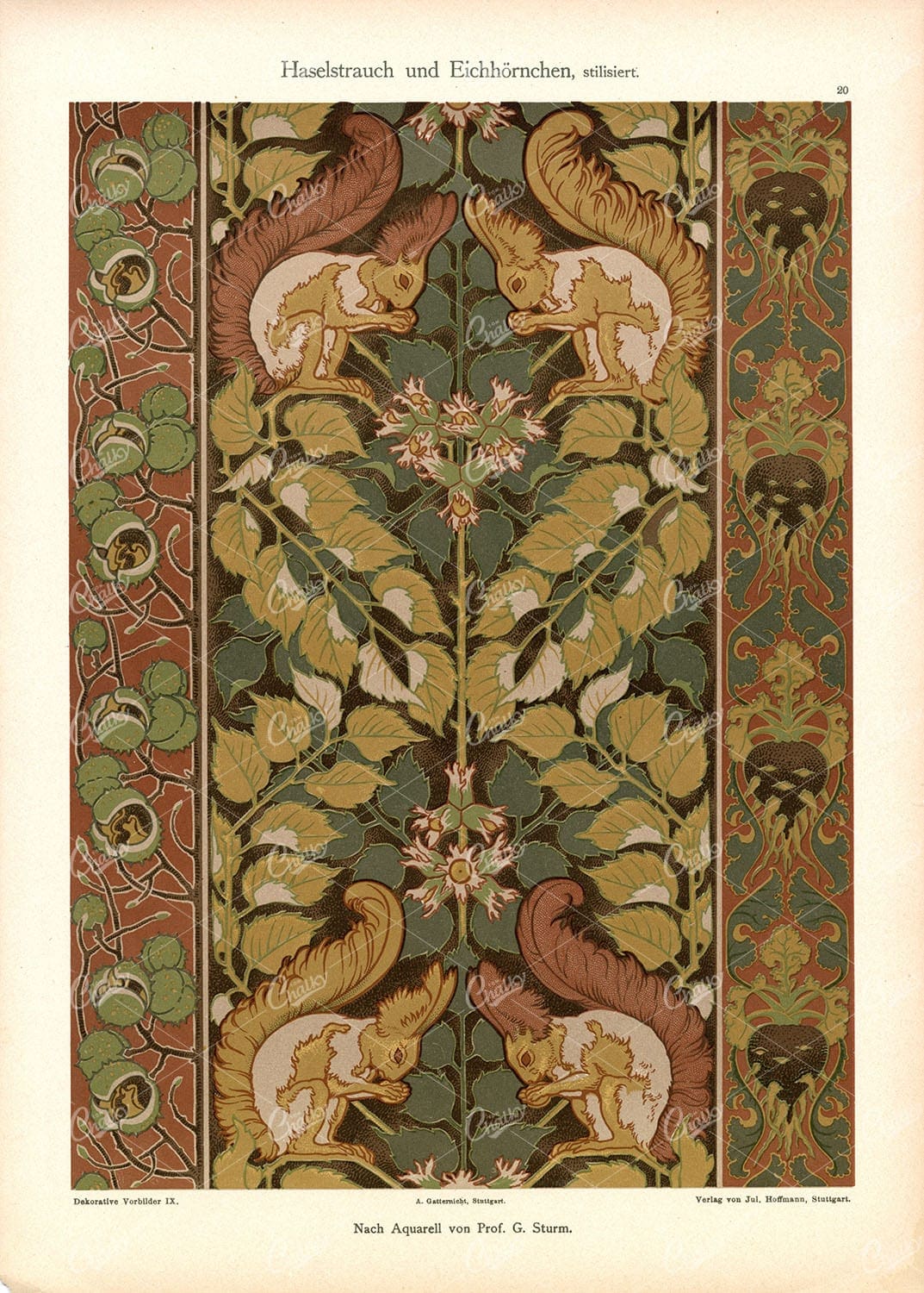 DEKORATIVE Vorbilder IX, Haselstrauch und Eichhornchen, Hazel and Squirrel