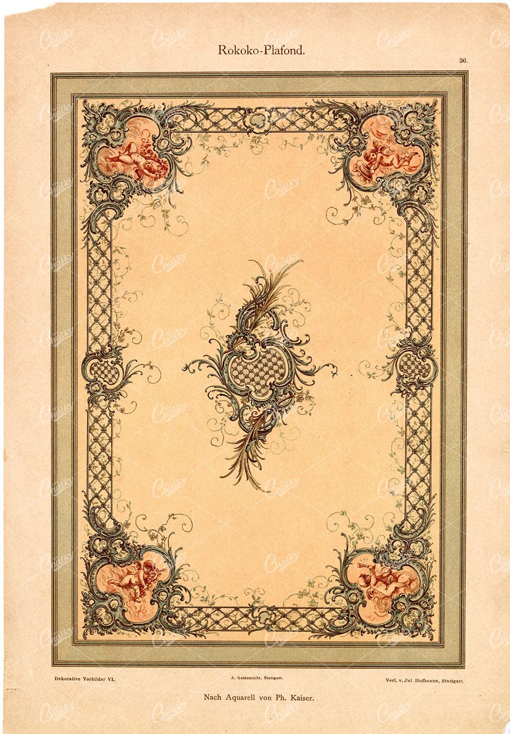 DEKORATIVE Vorbilder VI, Rokoko-Plafond, Rococo Ceiling Art Stock Image