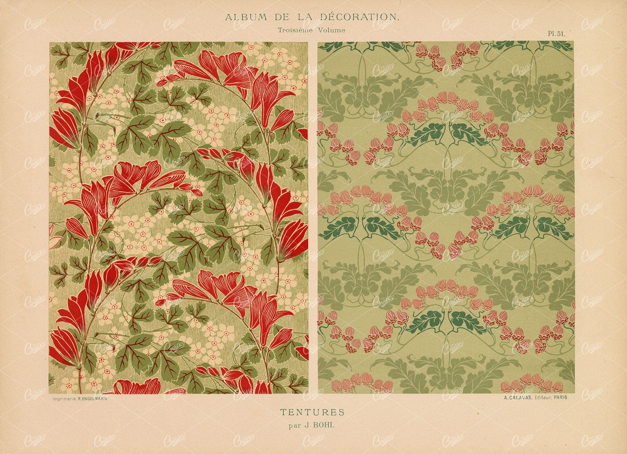 FLORAL, Album de la Decoration, Detailed Pattern Design Art 1887