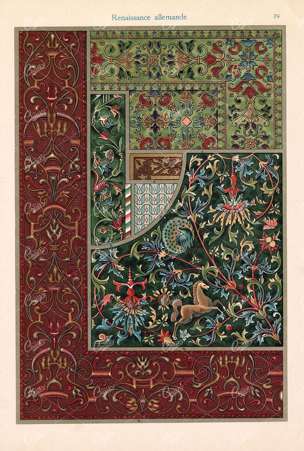 ORNATE Renaissance Embroidery Designs, Antique Stock Image Art 1887