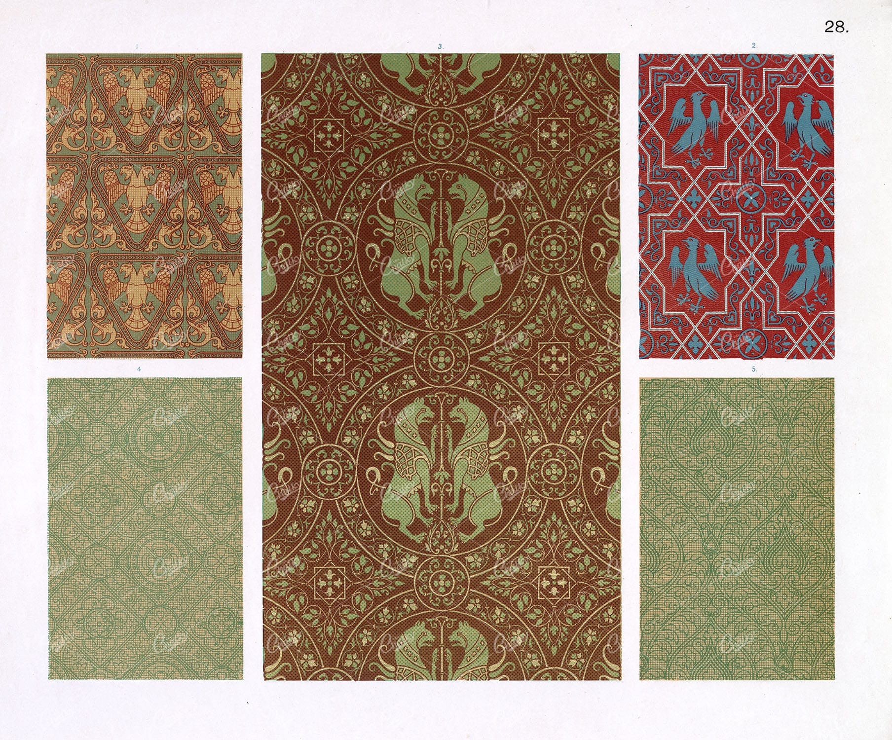 EMBROIDERY Fabric Design, Middle Ages, Antique Stock Image