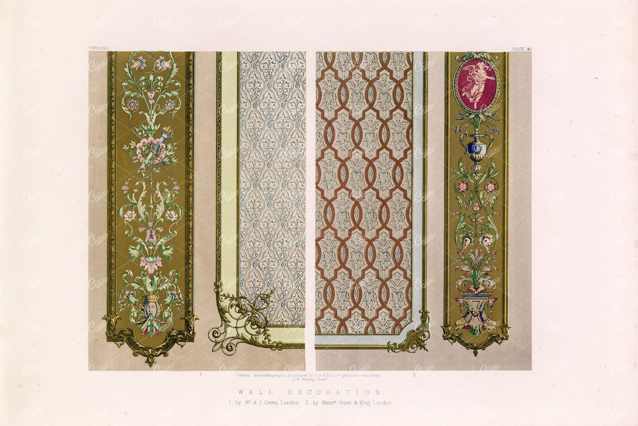 ENGLAND Decorative Wall Decorative by A. Owen, Antique Lithography Stock Image