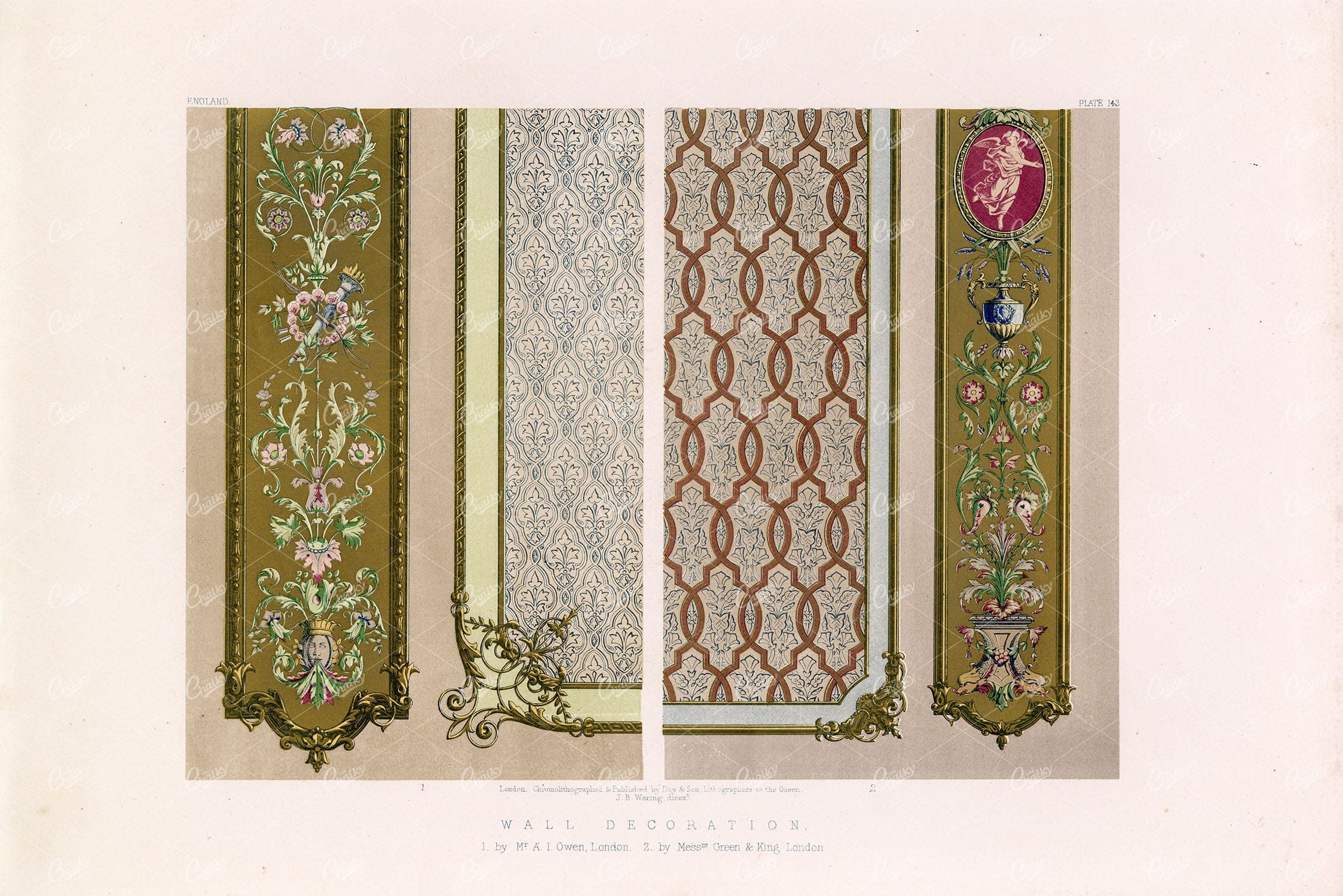 ENGLAND Decorative Wall Decorative by A. Owen, Antique Lithography Stock Image