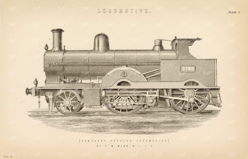 LOCOMOTIVE Vintage 1880 Train Artwork. William Mackenzie Plate 5 - Transport - Century Library