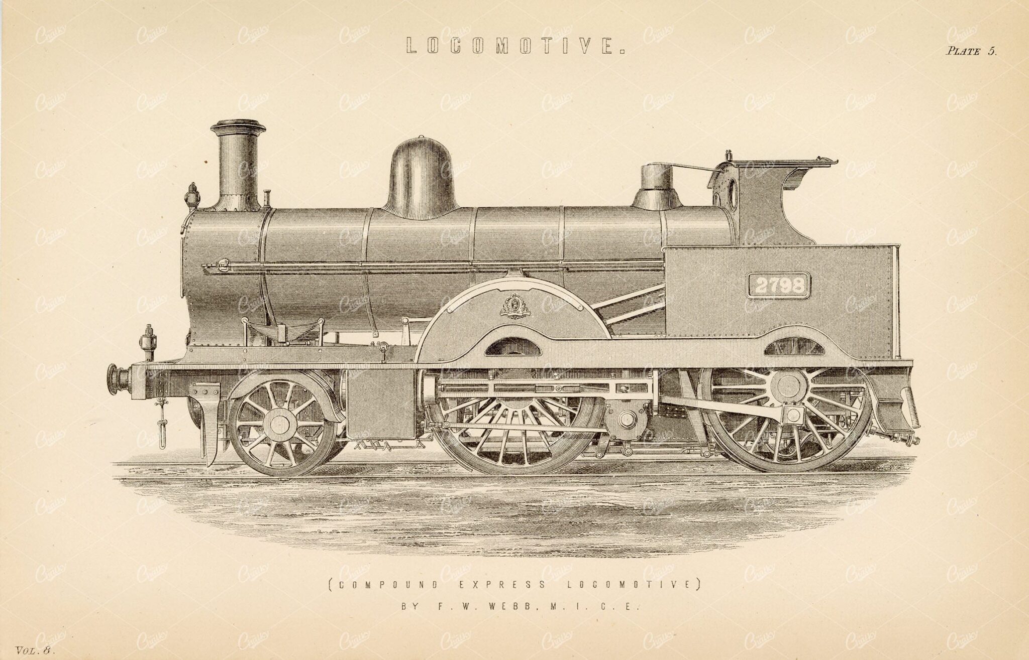 LOCOMOTIVE Vintage 1880 Train Artwork. William Mackenzie Plate 5 - Transport - Century Library