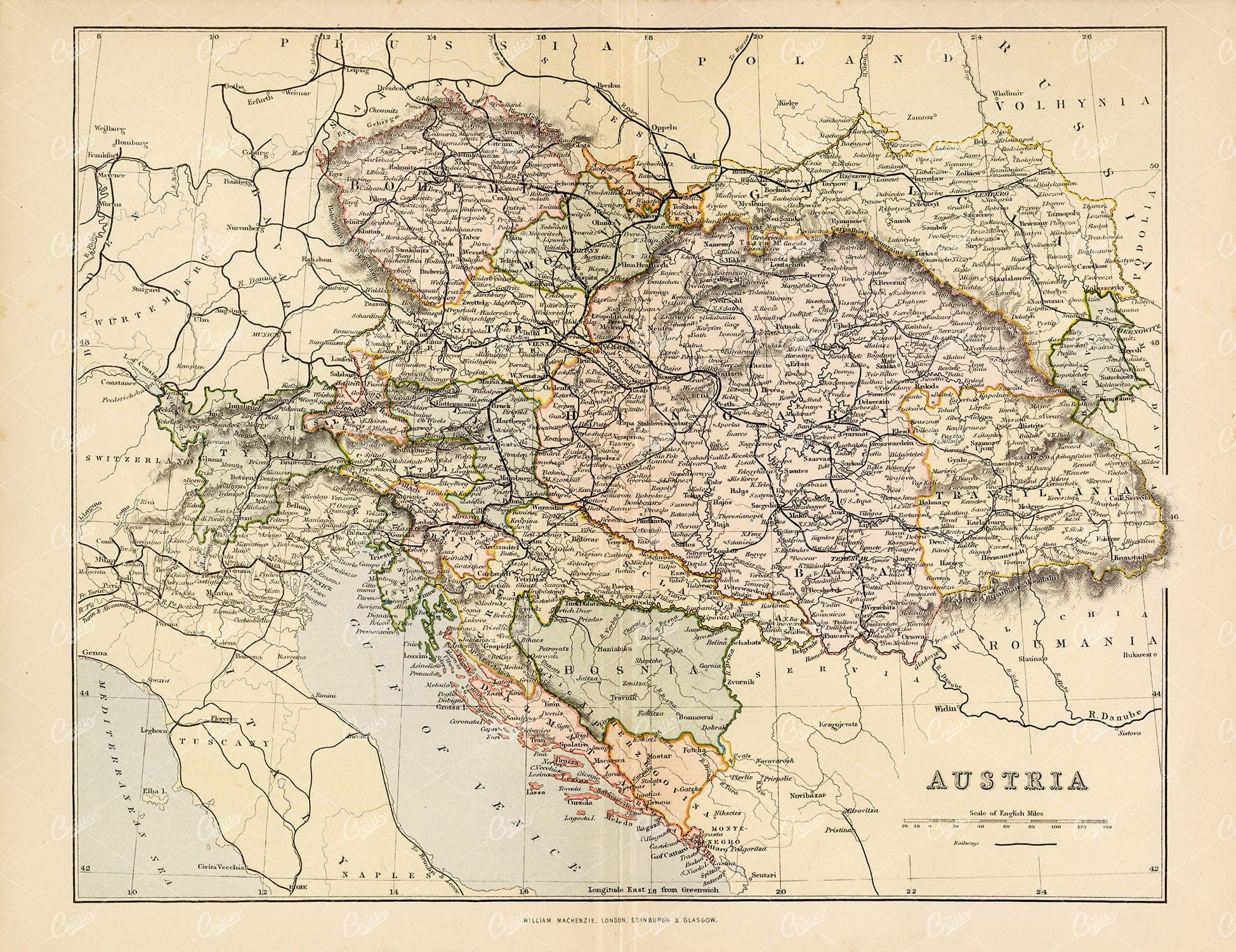 MAPS Austria - William Mackenzie, London. Vintage 1880 Map - Maps - Century Library