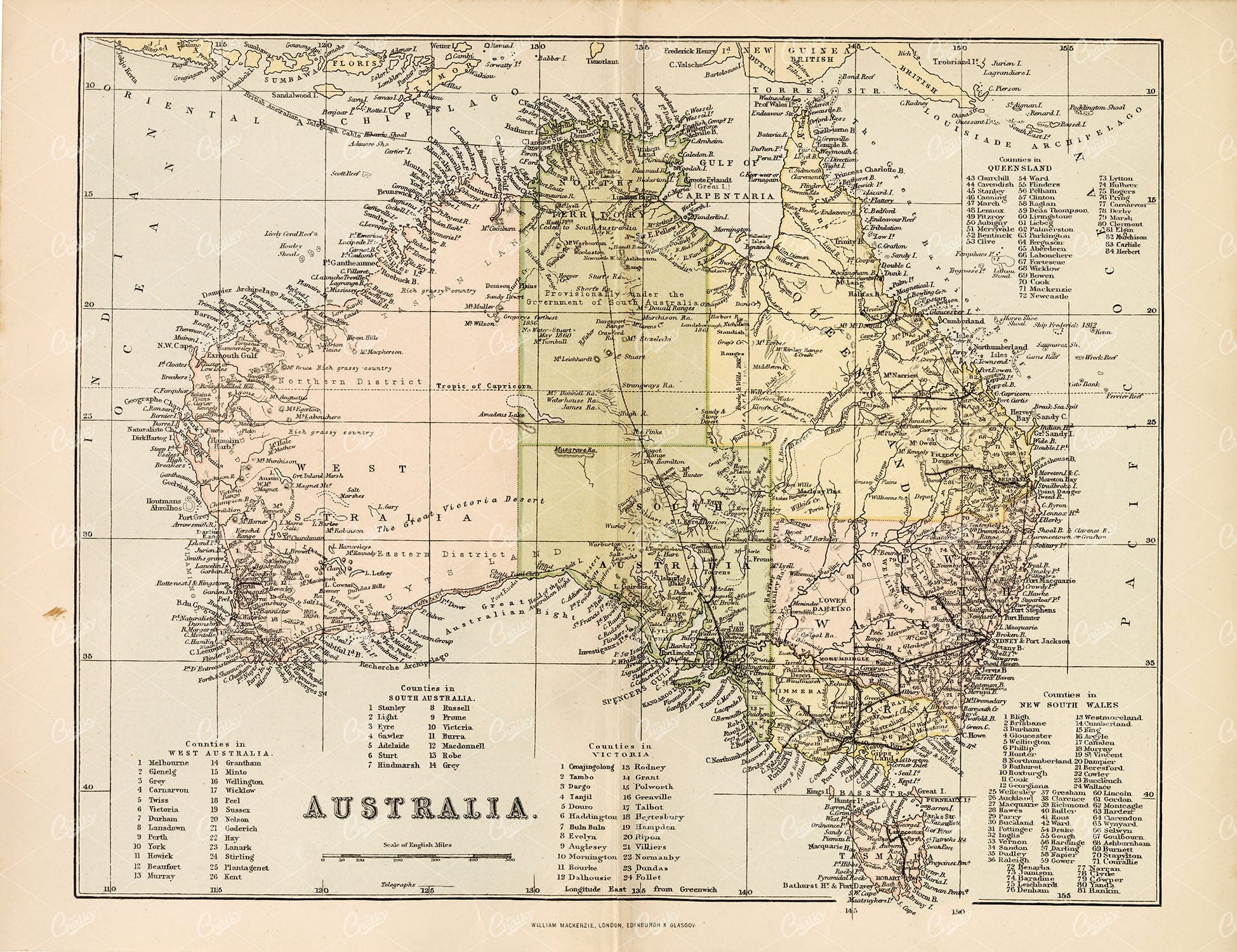 MAPS Australia - William Mackenzie, Vintage 1880 Map - Maps - Century Library