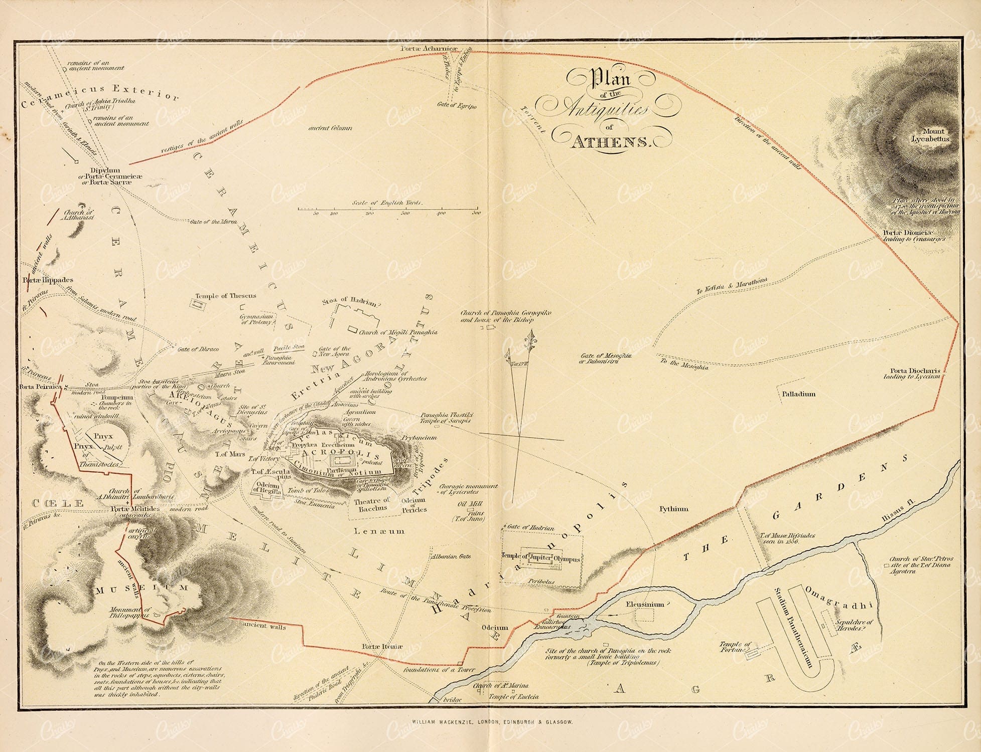 MAP Plan of the Antiquities of Athens. William Mackenzie, Vintage 1880 Maps - Maps - Century Library