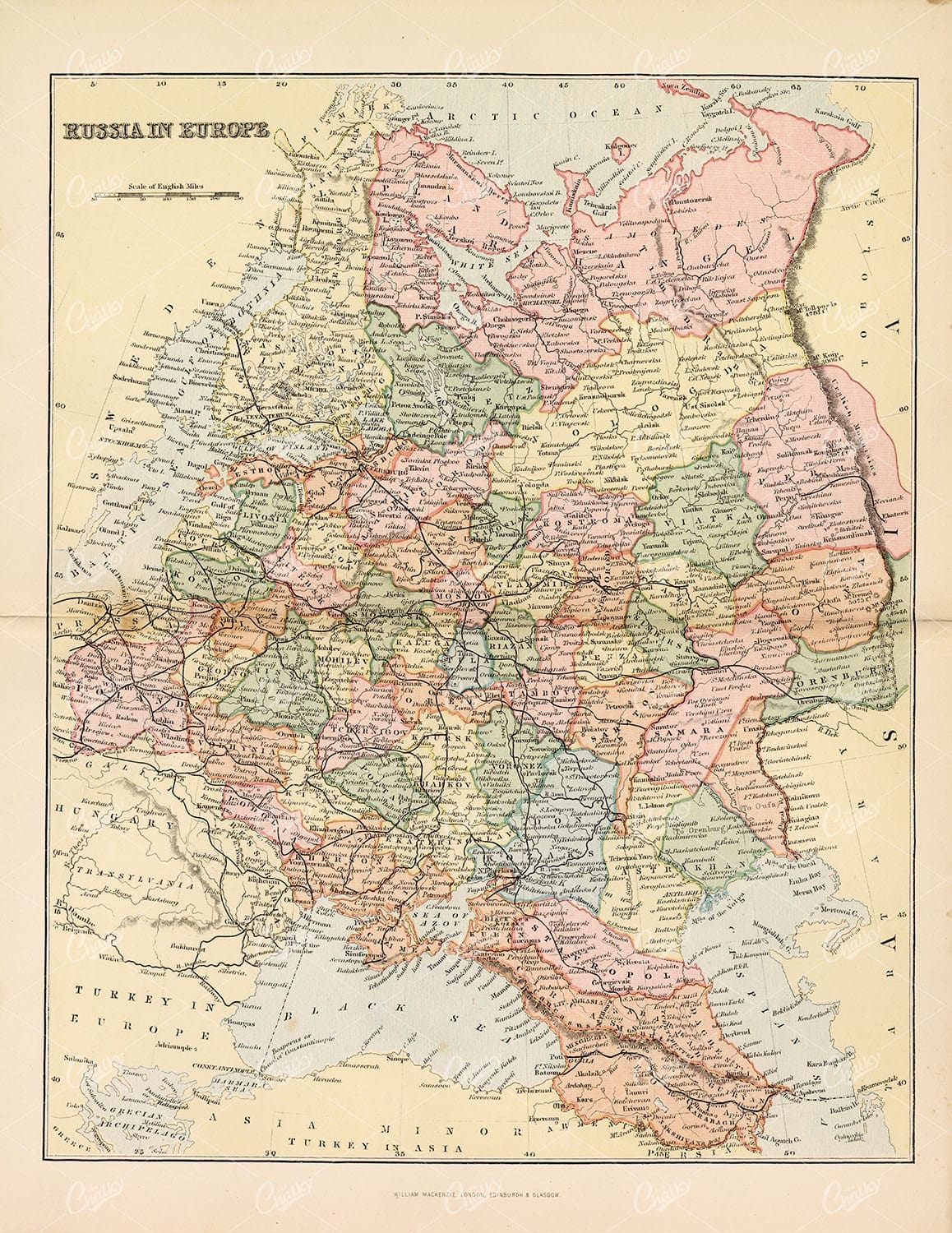 RUSSIA IN EUROPE Vintage 1880 Map Stock Image - Maps - Century Library