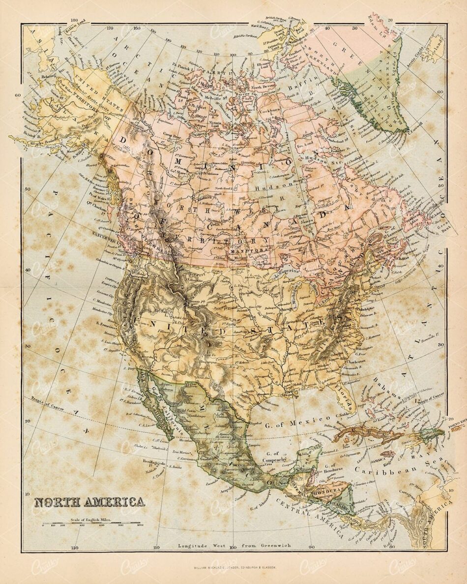 NORTH AMERICA Vintage Map. William Mackenzie 1880 - Maps - Century Library