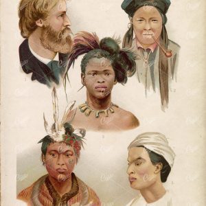 Human Vintage Art - Indian, African, Asian, White. Late 1800s