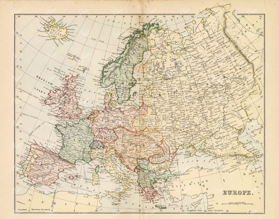 EUROPE Map, Antique 1880 Stock Image. William Mackenzie - Maps - Century Library