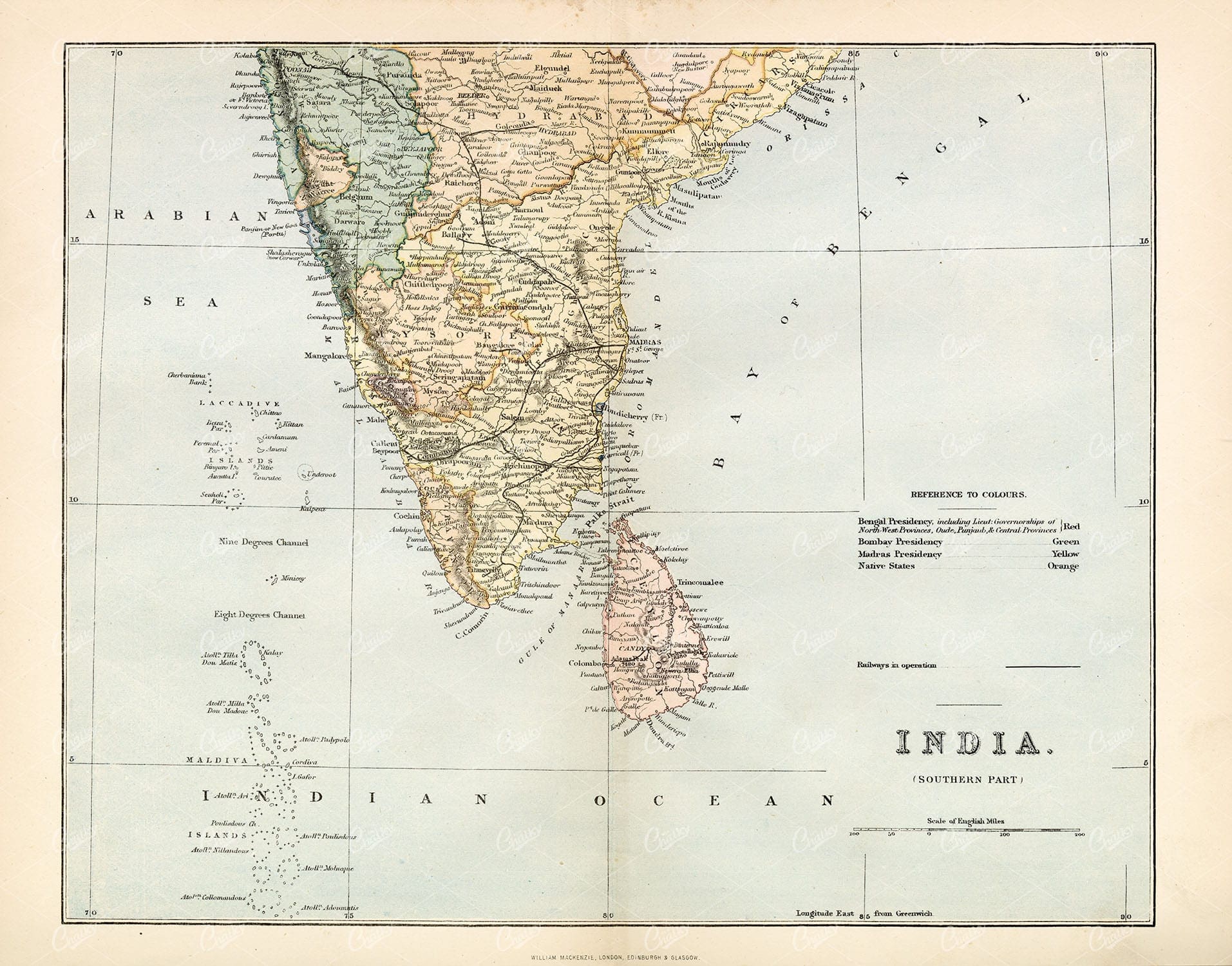 ANTIQUE Map, India (Southern Part), 1880 Map - Maps - Century Library
