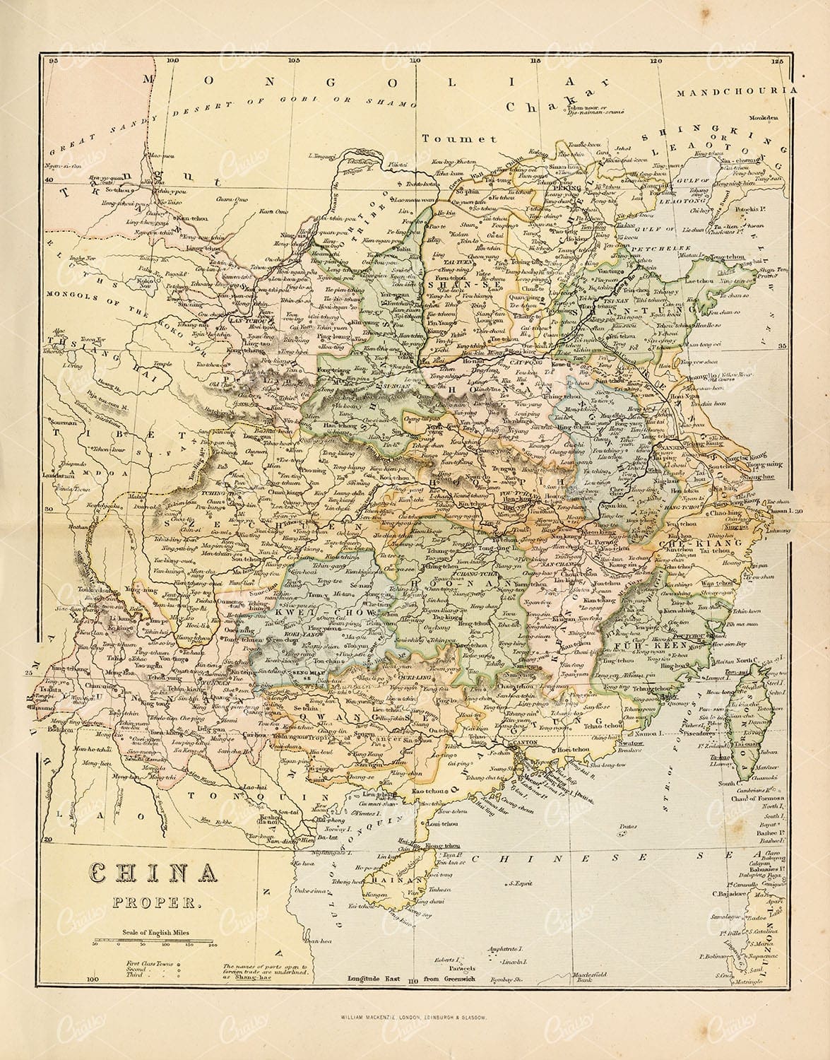 ANTIQUE Map China Proper. William Mackenzie, Encyclopaedia Plate - Maps - Century Library