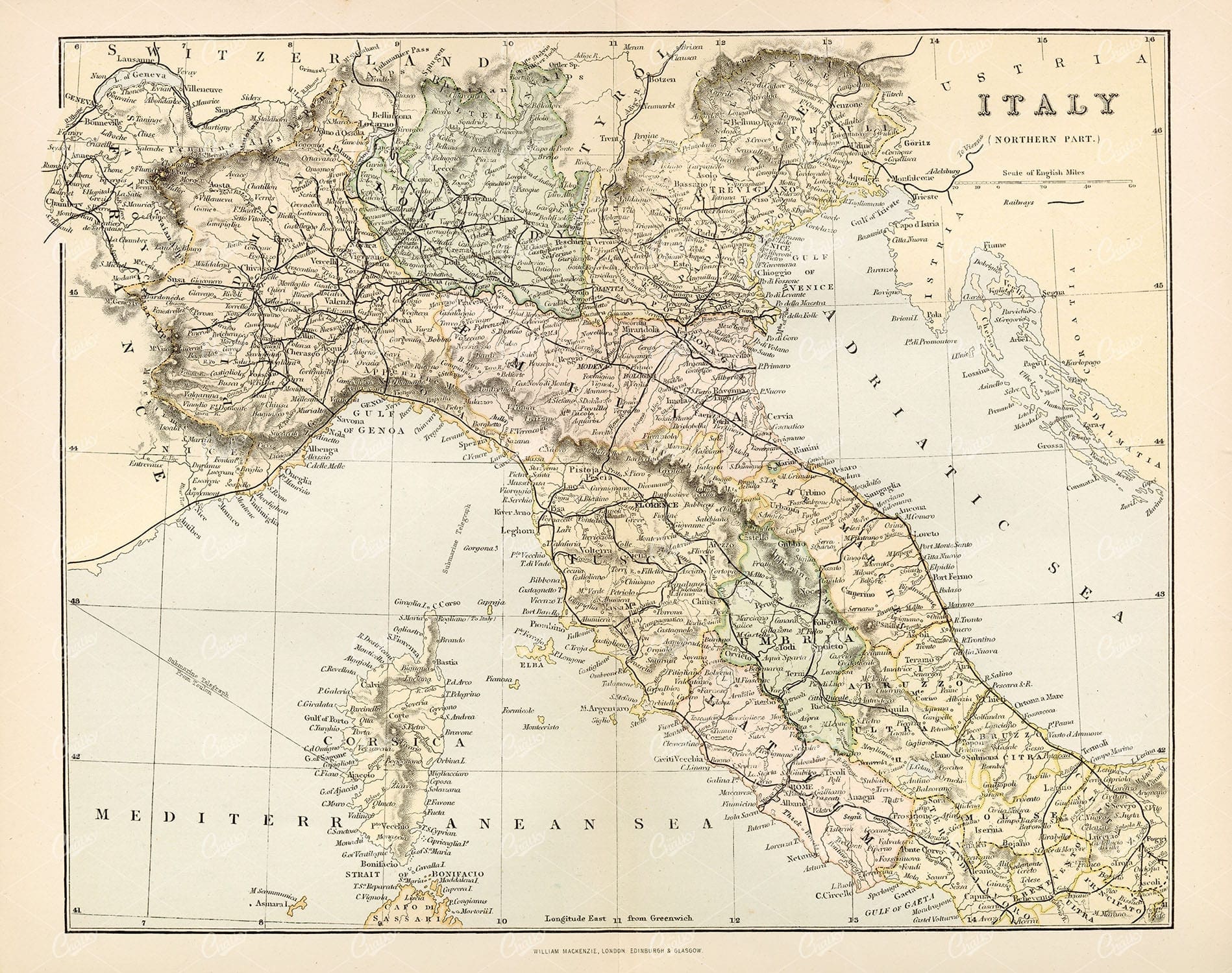 1880 Map Italy (Northern Part), William Mackenzie 1880 - Maps - Century Library